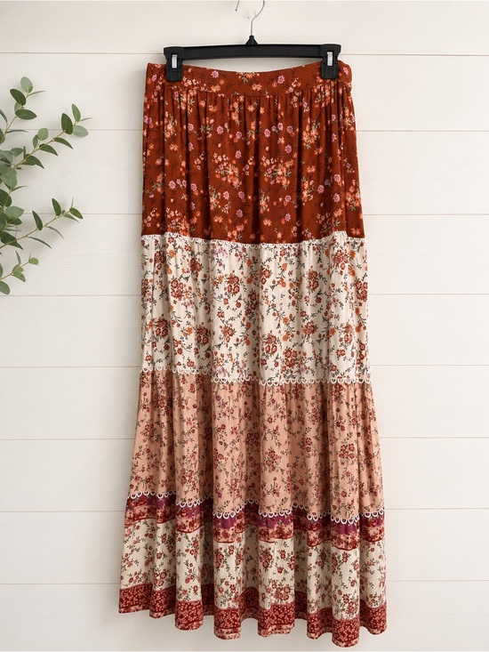 Altar'd State Dresses & Skirts - Altar'd State Rust, Cream & Blush Tiered Boho Maxi Skirt